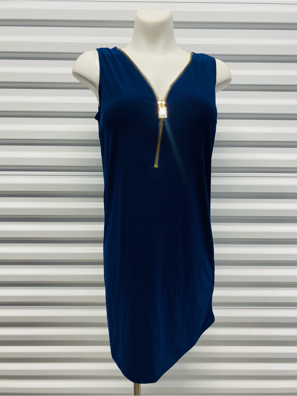 MSK Navy Sleeveless Swim Coverup with Gold Zip Detail